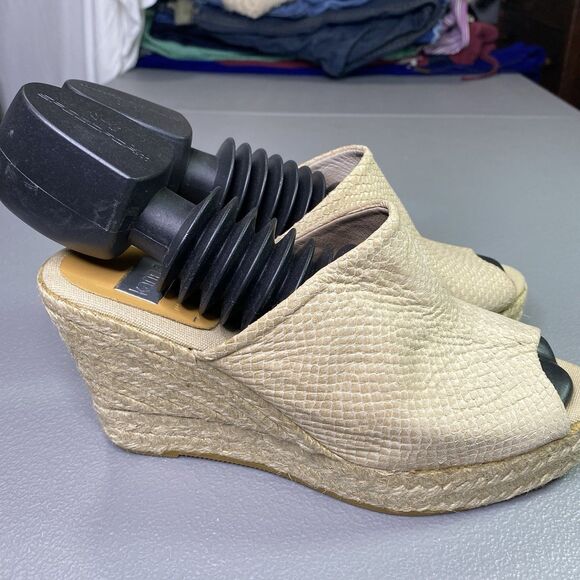 KANNA Suede Snake Embossed Espadrille Wedge Platform Mules Womens 40 9.5 Beige - Picture 12 of 12